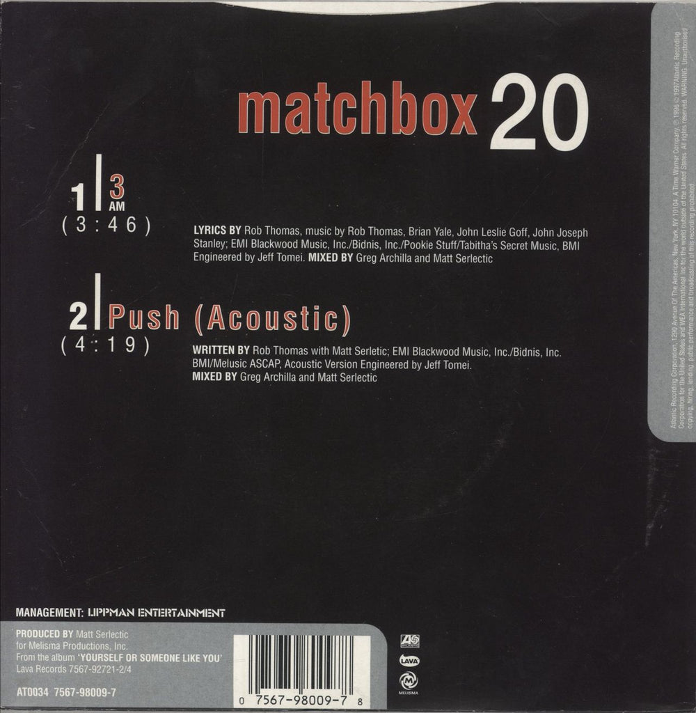 Matchbox 20 3am UK 7" vinyl single (7 inch record / 45) 075679800978