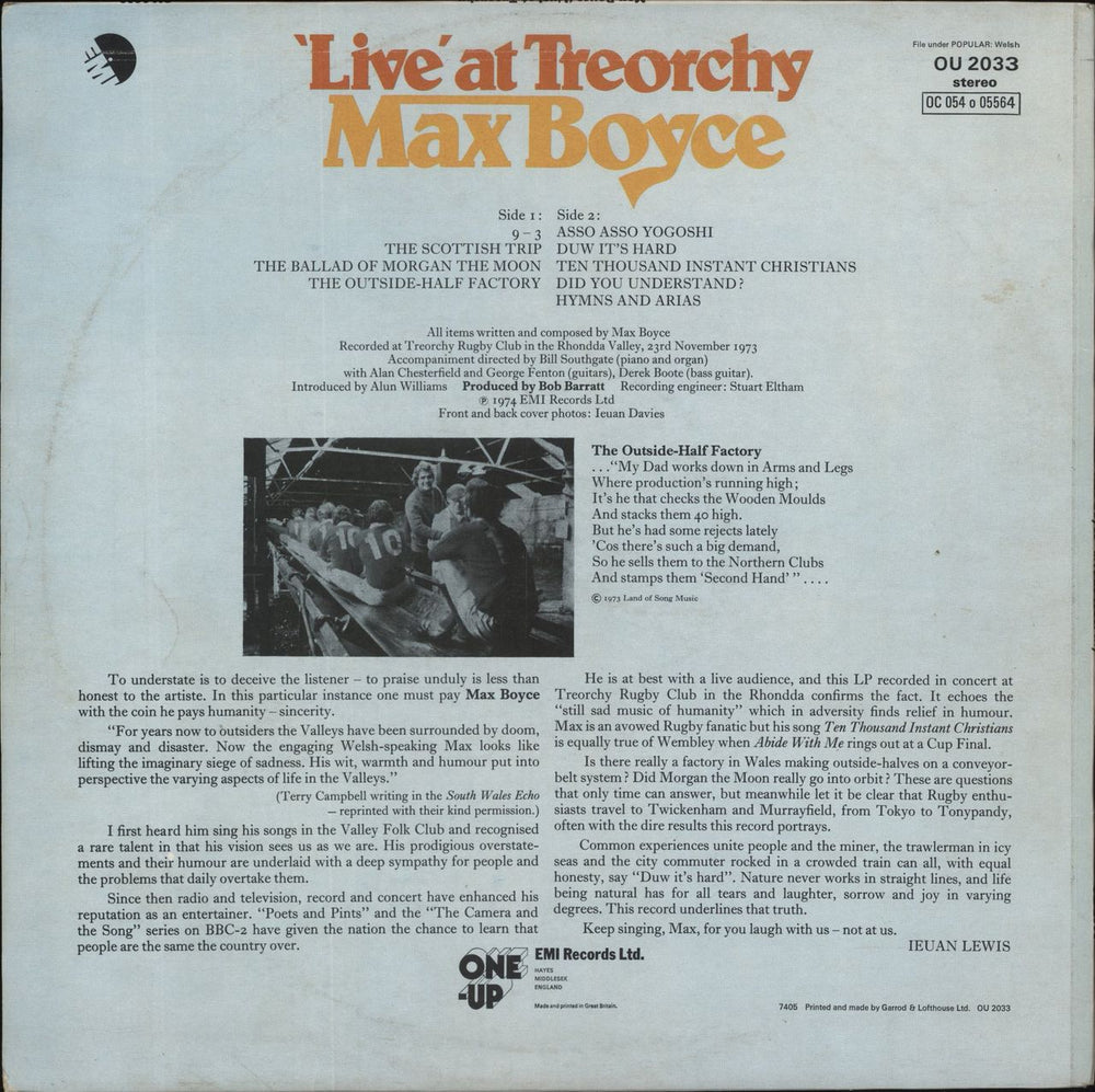 Max Boyce 'Live' At Treorchy UK vinyl LP album (LP record)
