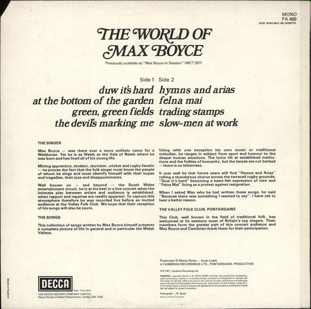 Max Boyce The World Of Max Boyce UK vinyl LP album (LP record)