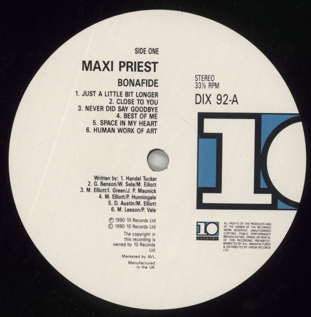 Maxi Priest Bonafide German vinyl LP album (LP record) MXPLPBO859319
