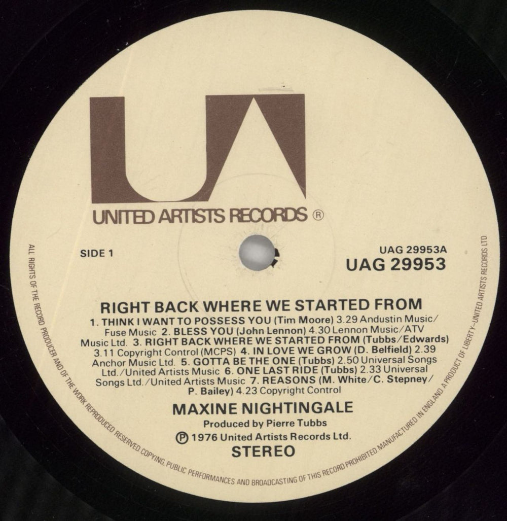 Maxine Nightingale Right Back Where We Started From UK vinyl LP album (LP record) MP6LPRI860411