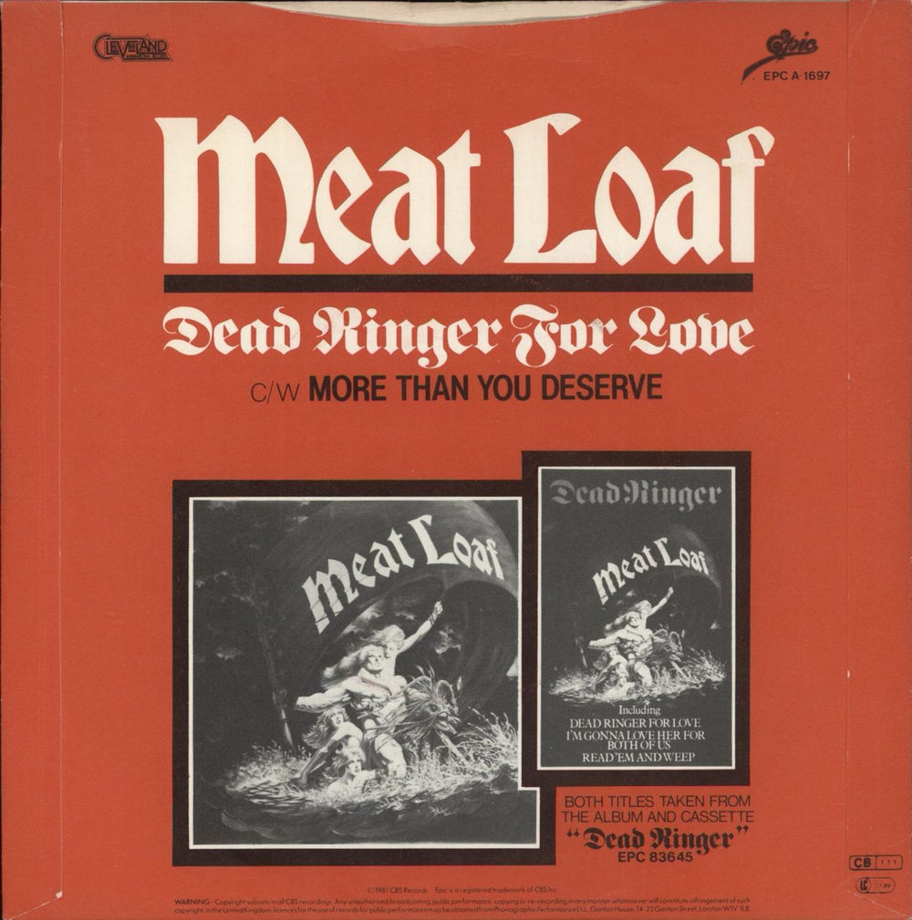 Meat Loaf Dead Ringer For Love UK 7" vinyl single (7 inch record / 45)