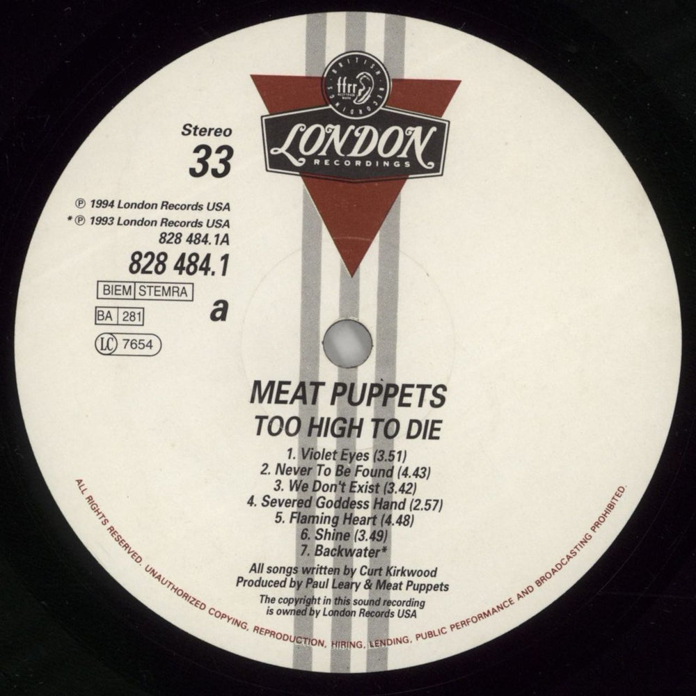 Meat Puppets Too High To Die - VG UK vinyl LP album (LP record) MPULPTO746696