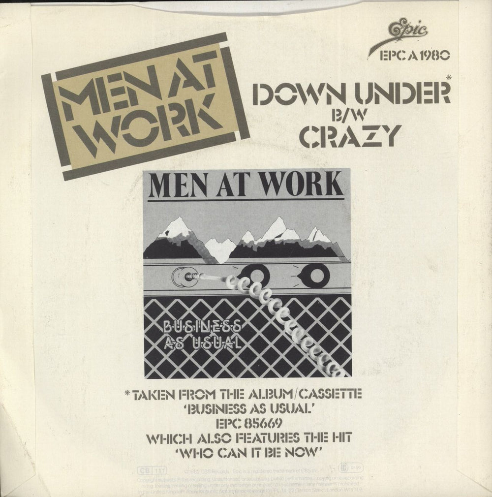 Men At Work Down Under UK 7" vinyl single (7 inch record / 45)