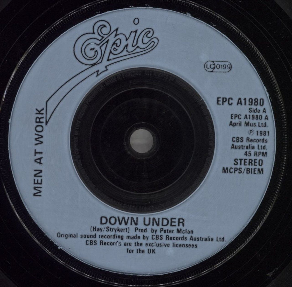 Men At Work Down Under UK 7" vinyl single (7 inch record / 45) MEN07DO246417