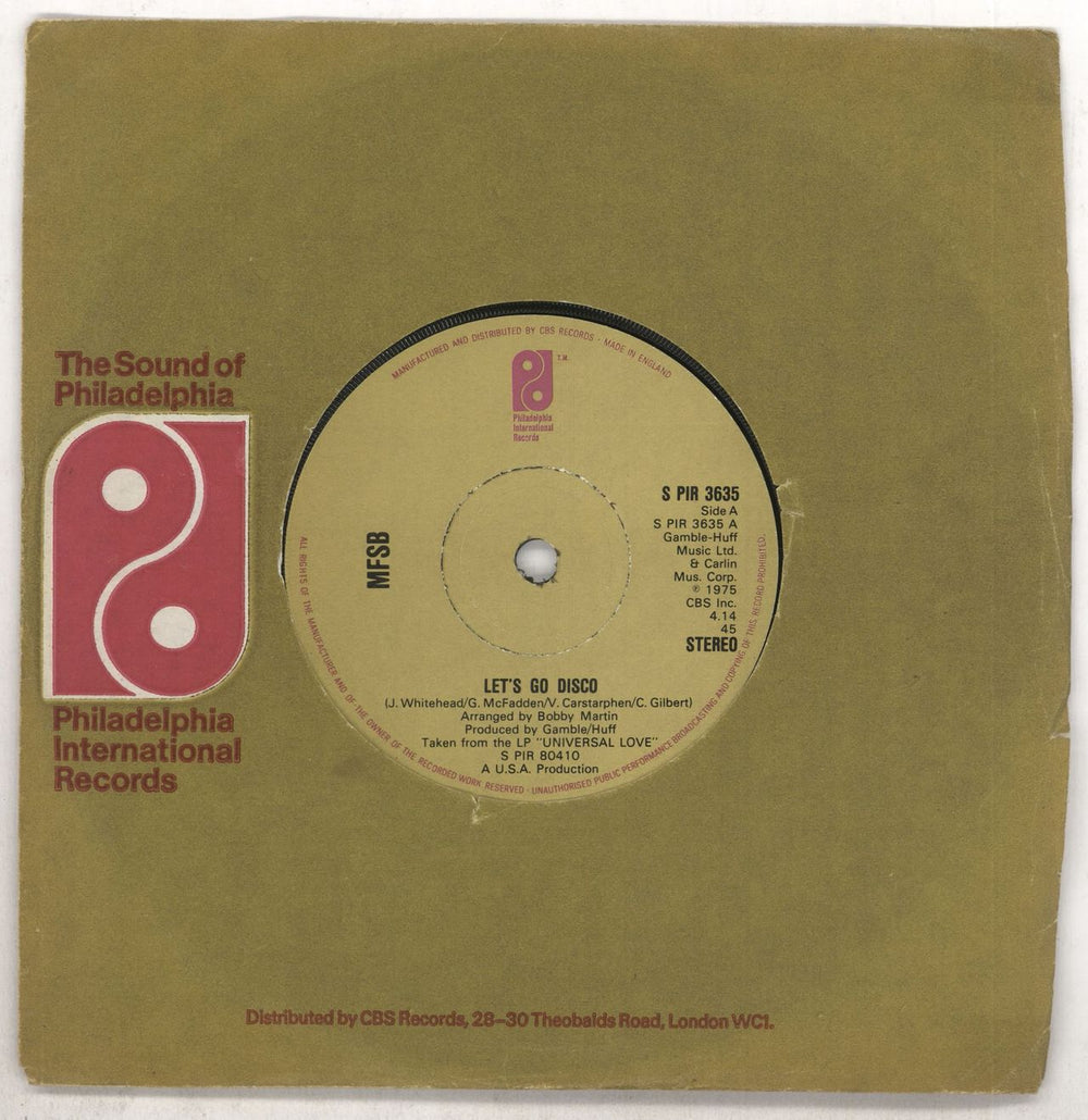 MFSB Let's Go Disco UK 7" vinyl single (7 inch record / 45) SPIR3635