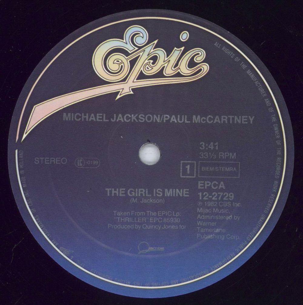 Michael Jackson The Girl Is Mine Dutch 12" vinyl single (12 inch record / Maxi-single) M-J12TH119797