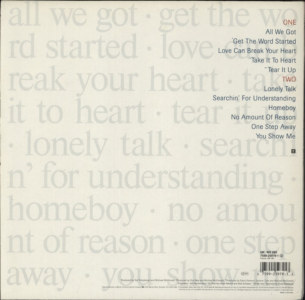 Michael McDonald Take It To Heart UK vinyl LP album (LP record) 075992597913