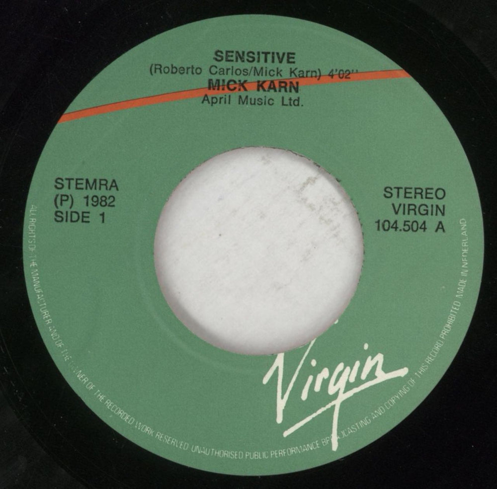 Mick Karn Sensitive Dutch 7" vinyl single (7 inch record / 45) M-K07SE852001