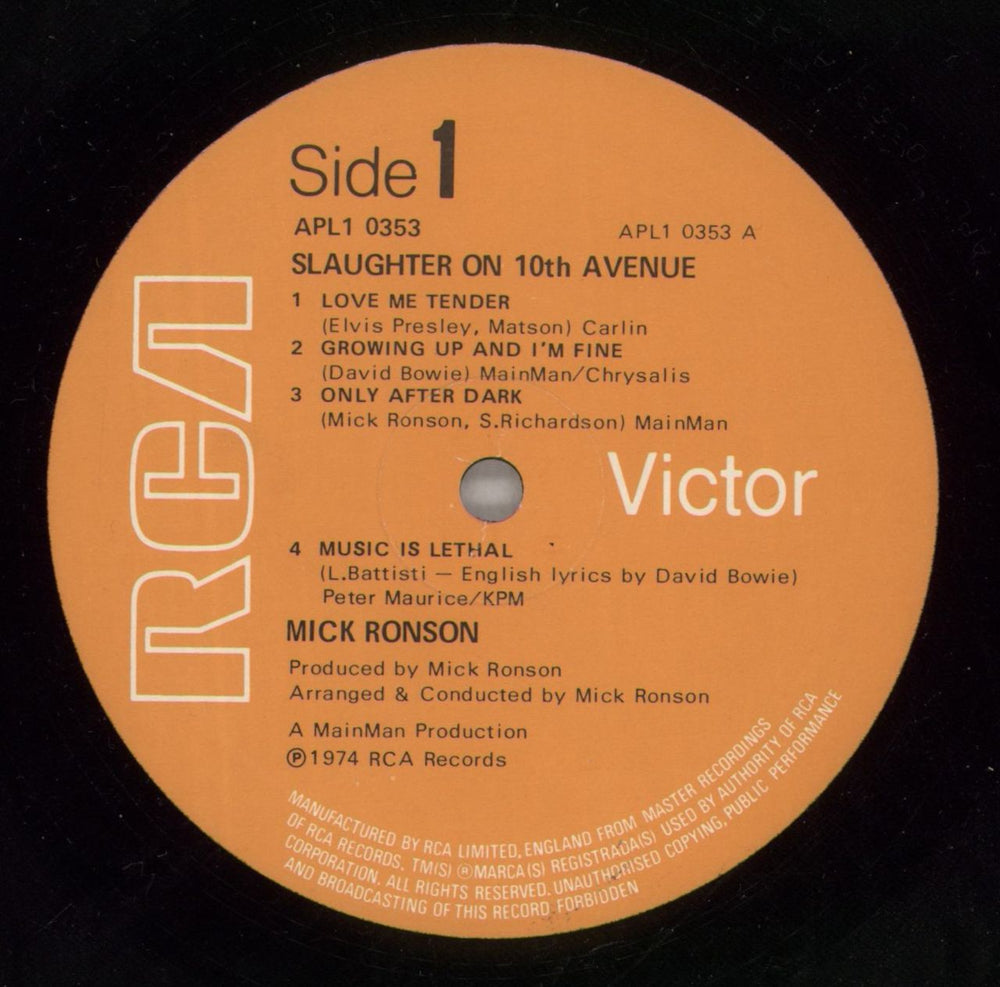 Mick Ronson Slaughter On 10th Avenue UK vinyl LP album (LP record) MKRLPSL151332