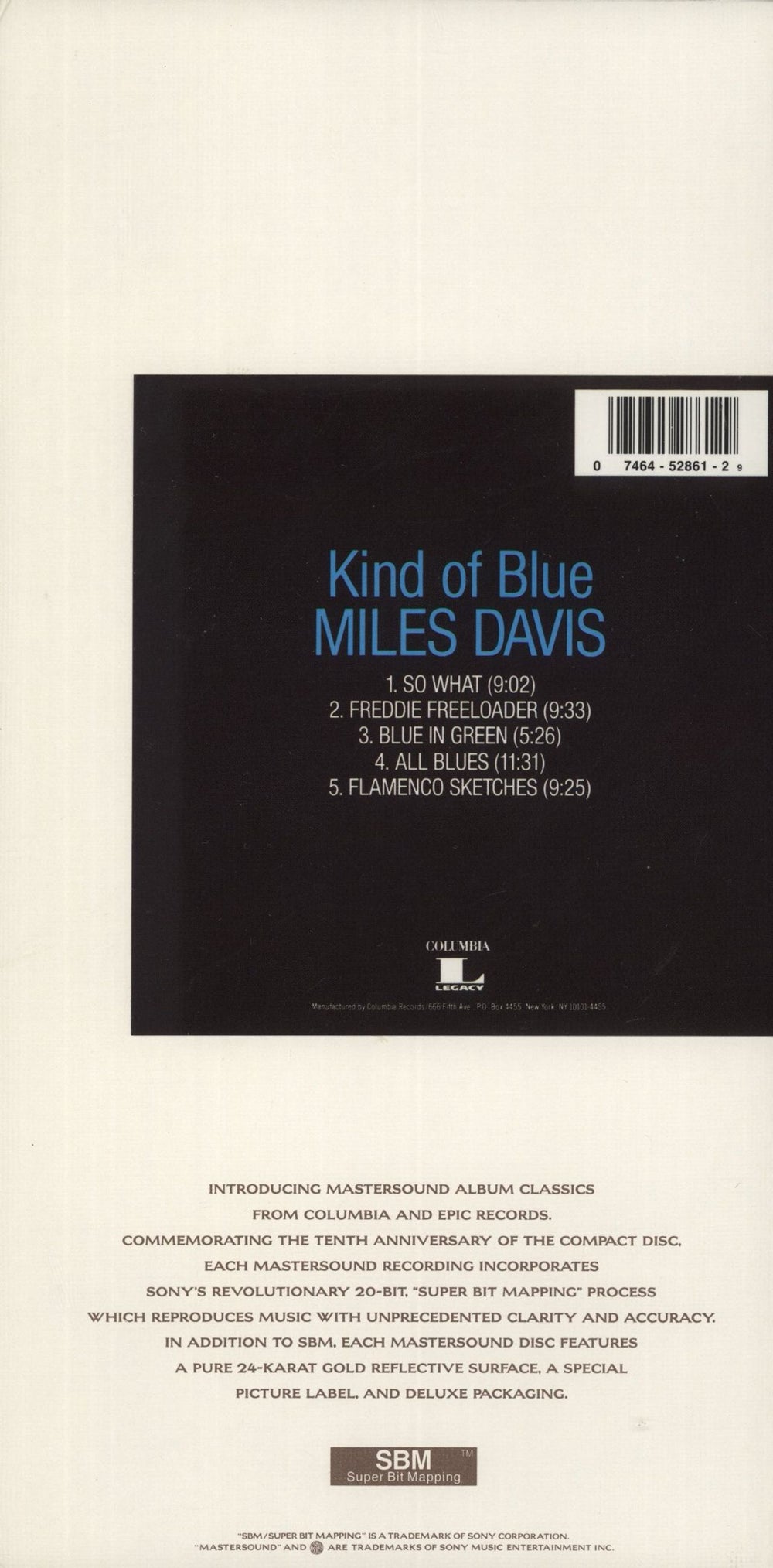Miles Davis Kind Of Blue US CD album (CDLP) 074645286129