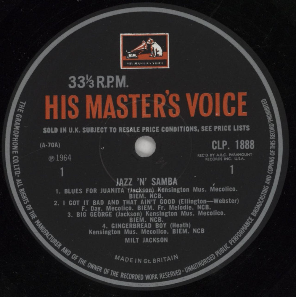 Milt Jackson Jazz 'N' Samba UK vinyl LP album (LP record) MJ1LPJA455883