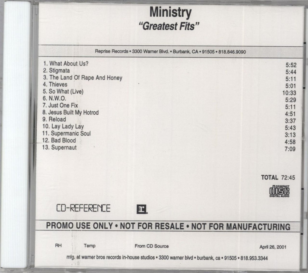 Ministry Greatest Fits US Promo CD-R acetate CD ACETATE