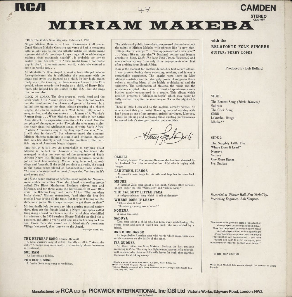Miriam Makeba Miriam Makeba UK vinyl LP album (LP record)