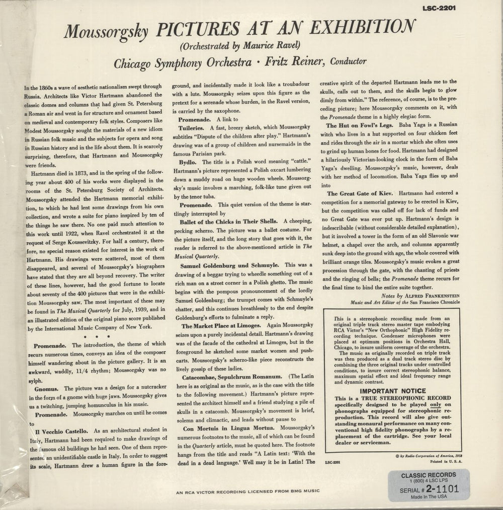 Modest Petrovich Mussorgsky Mussorgsky: Pictures At An Exhibition - 180g US vinyl LP album (LP record)