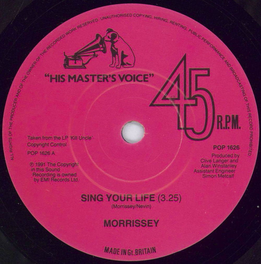 Morrissey Sing Your Life - solid UK 7" vinyl single (7 inch record / 45) MOR07SI773206