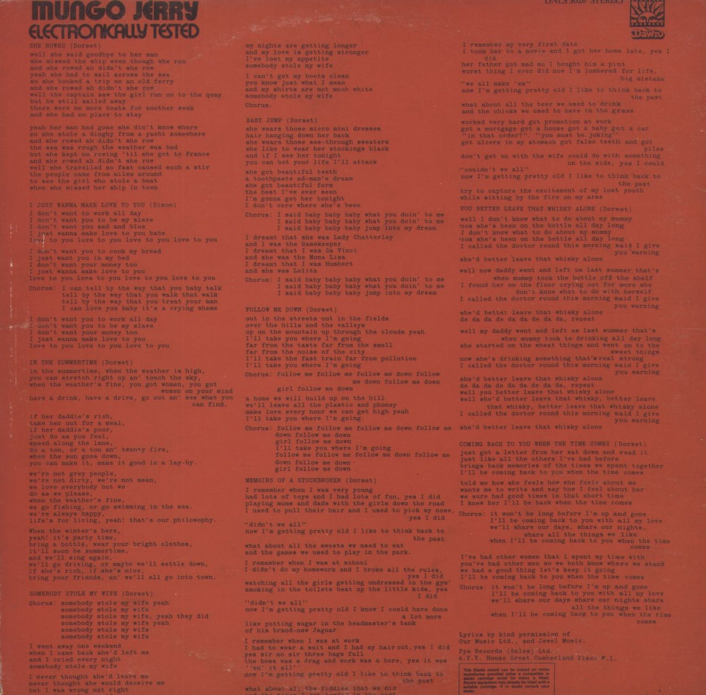 Mungo Jerry Electronically Tested - Purple Labels - EX UK vinyl LP album (LP record)