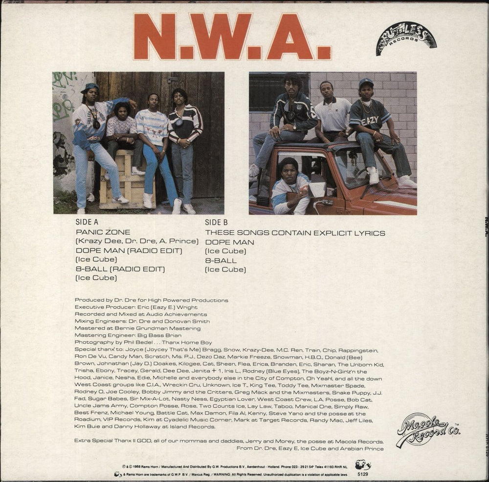 N.W.A. Panic Zone/ Dope Man/ 8-Ball Dutch 12" vinyl single (12 inch record / Maxi-single)