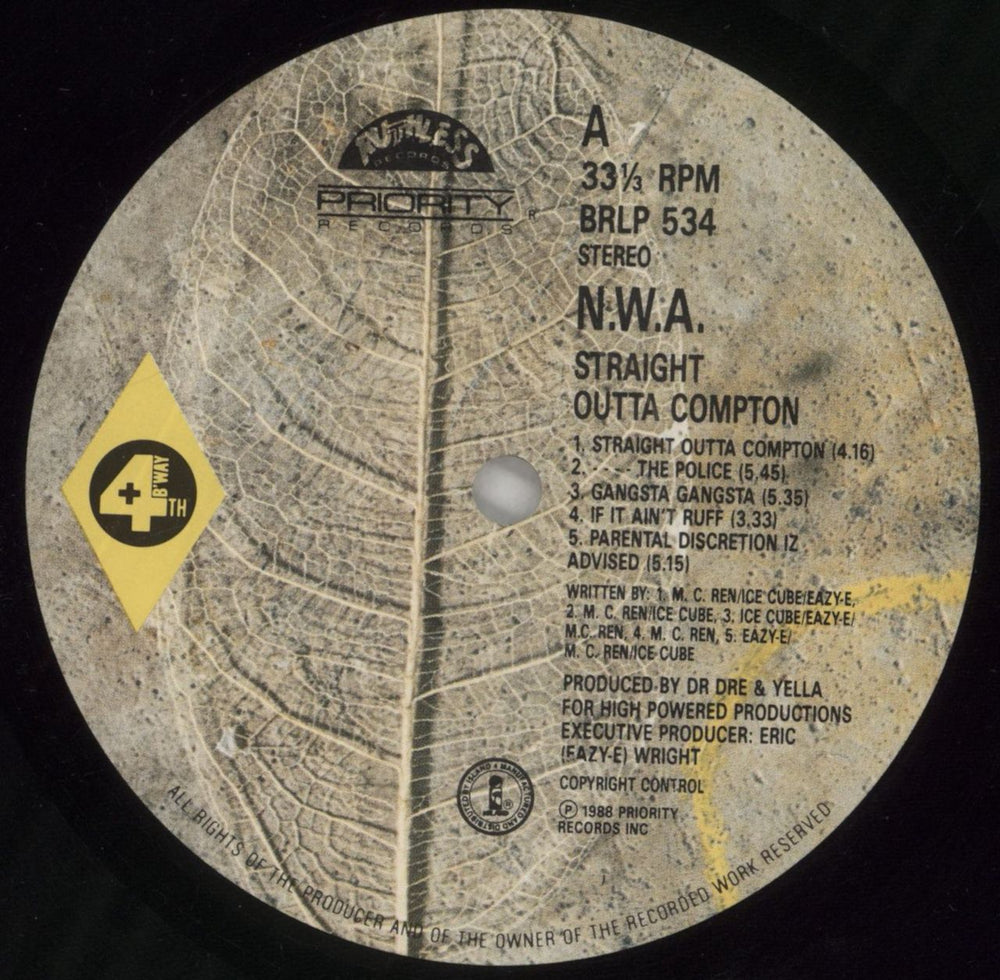 N.W.A. Straight Outta Compton - VG UK vinyl LP album (LP record) NWALPST859351