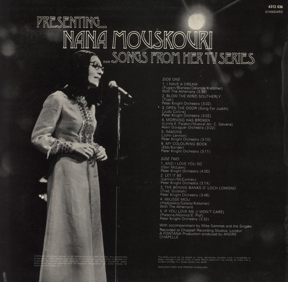 Nana Mouskouri Presenting... Nana Mouskouri - Songs From Her TV Series UK vinyl LP album (LP record)