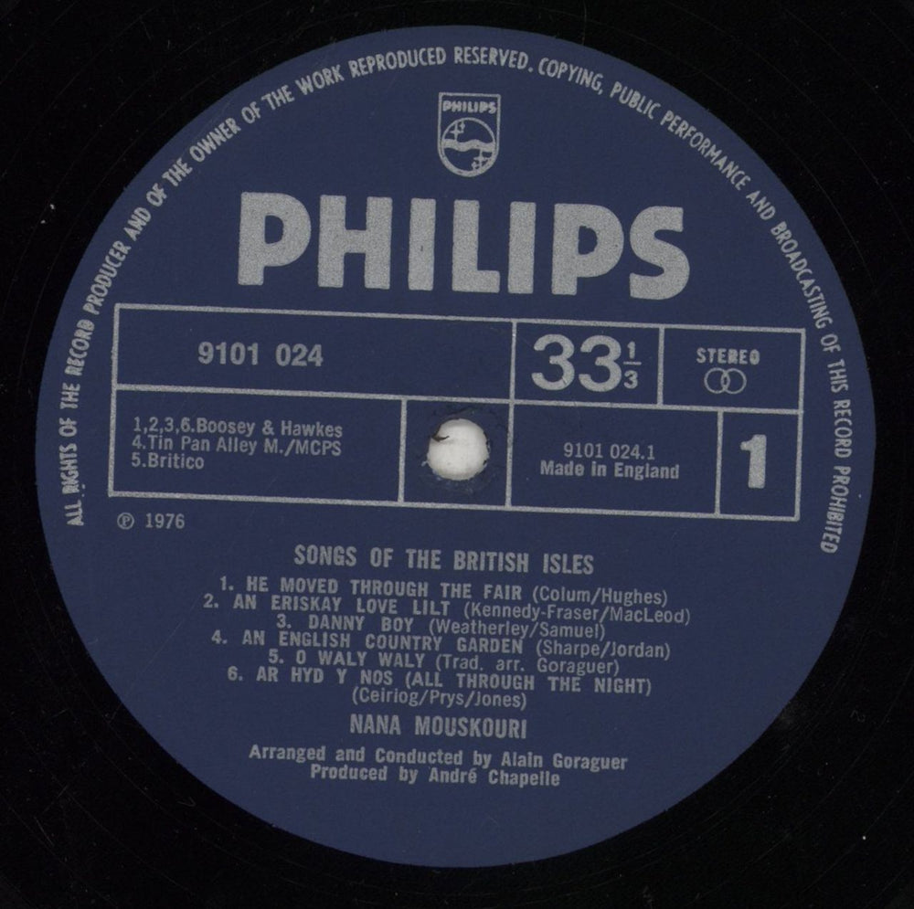 Nana Mouskouri Songs Of The British Isles UK vinyl LP album (LP record) NNMLPSO632537