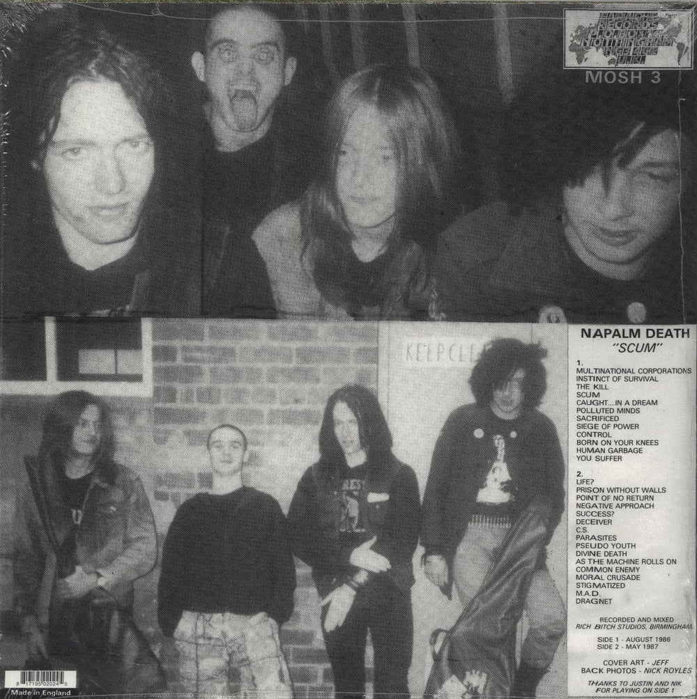 Napalm Death Scum - Green Cover - Shrink UK vinyl LP album (LP record) 817195020245