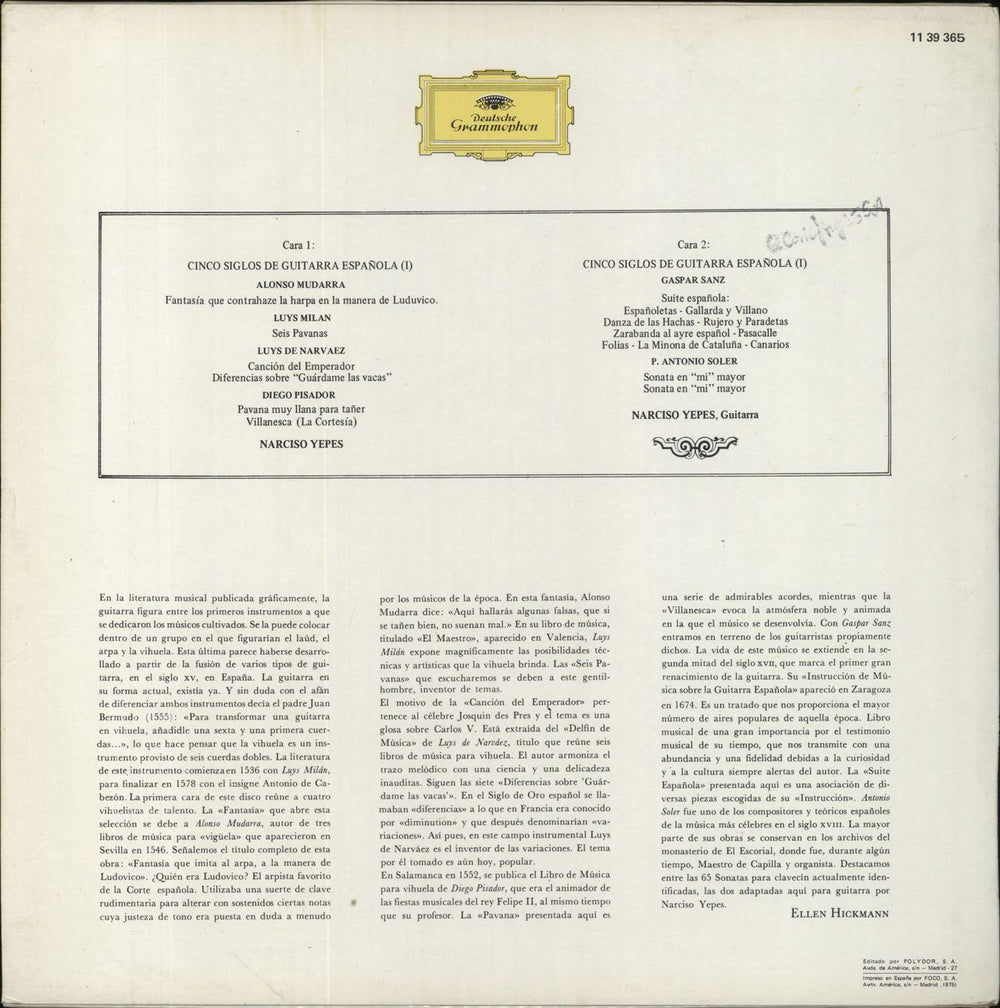 Narciso Yepes Cinco Siglos De Guitarra Española VL.1 Spanish vinyl LP album (LP record)