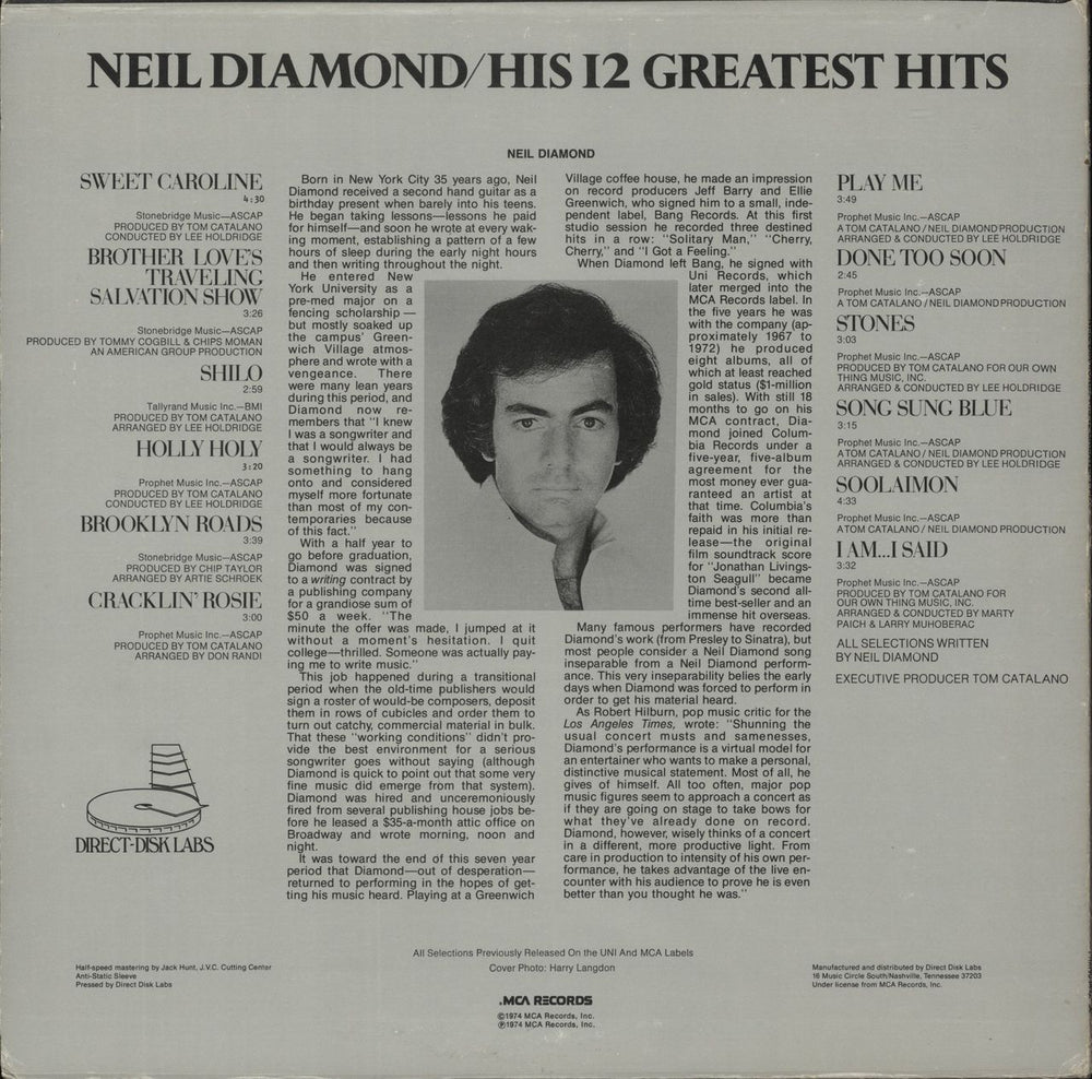 Neil Diamond His 12 Greatest Hits - dbx US vinyl LP album (LP record)