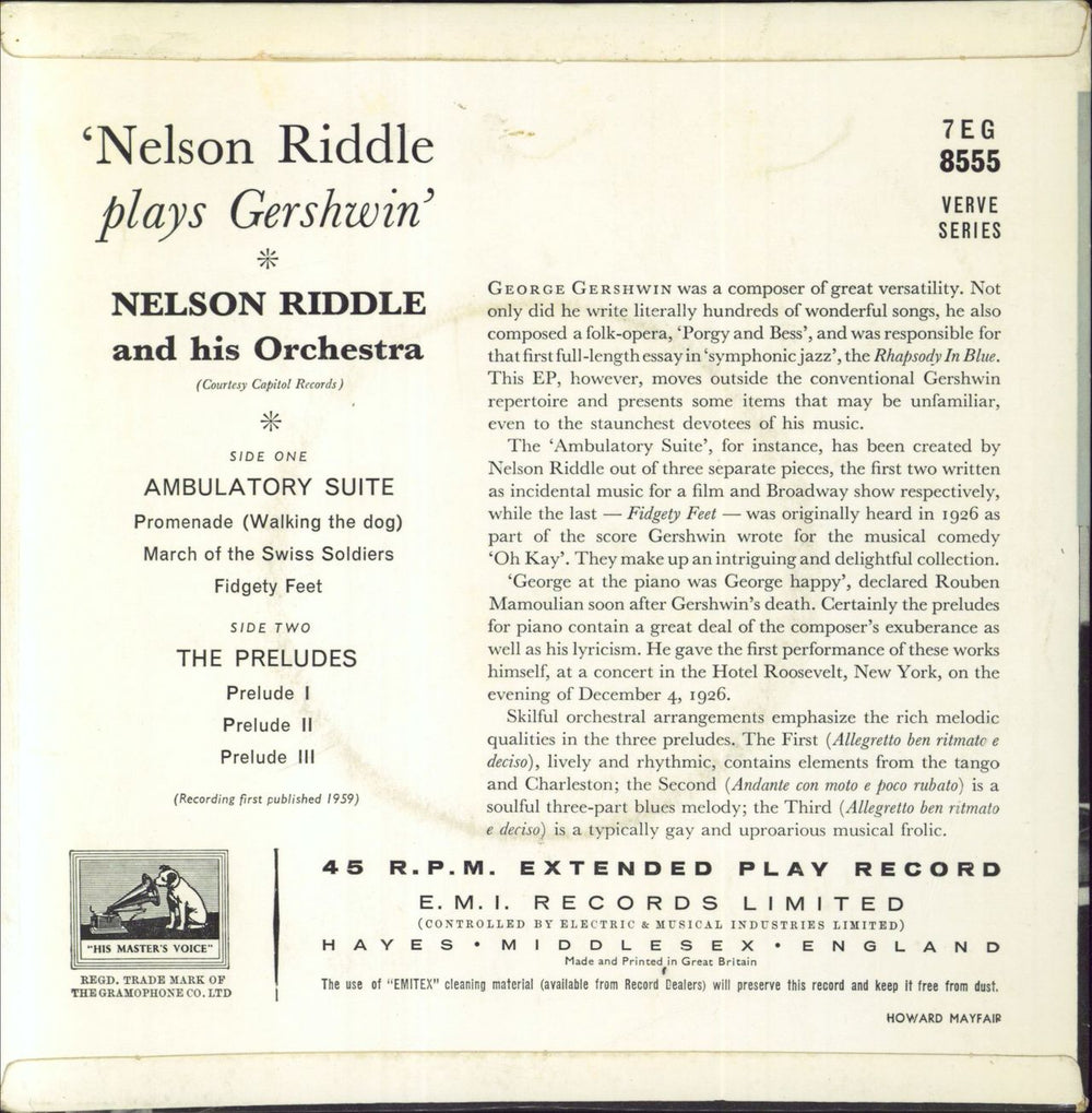 Nelson Riddle Nelson Riddle Plays Gershwin UK 7" vinyl single (7 inch record / 45)