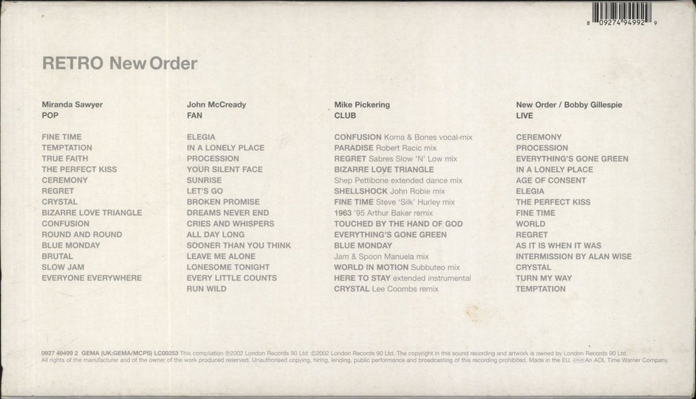 New Order Retro UK 5-CD album set 809274949929