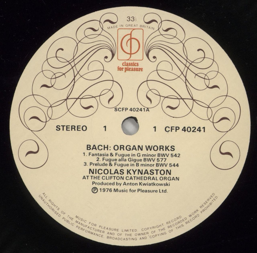 Nicolas Kynaston Bach Organ Works UK vinyl LP album (LP record) OIHLPBA863764