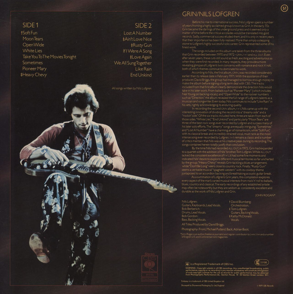 Nils Lofgren Nils Lofgren & Grin UK vinyl LP album (LP record)