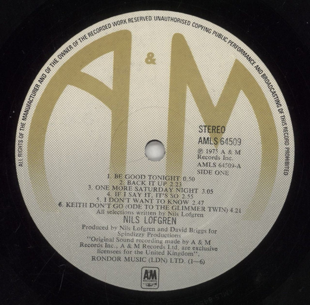 Nils Lofgren Nils Lofgren - Promo Stamped UK Promo vinyl LP album (LP record) NLSLPNI862150