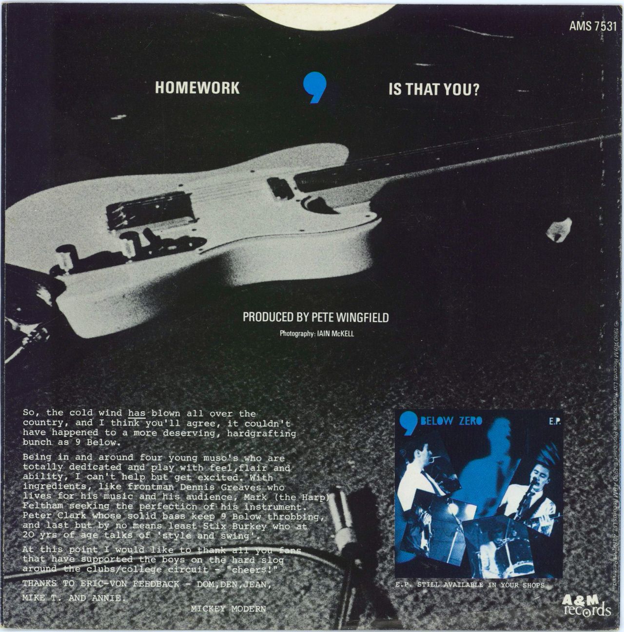 Nine Below Zero Homework UK 7" vinyl single (7 inch record / 45)
