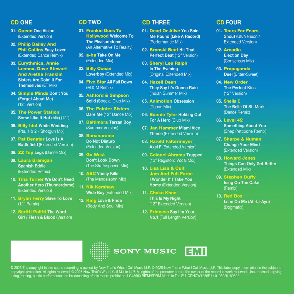 Now That's What I Call Music NOW 12" 80s 1985 Part One - Sealed UK 4-CD album set 198029159622