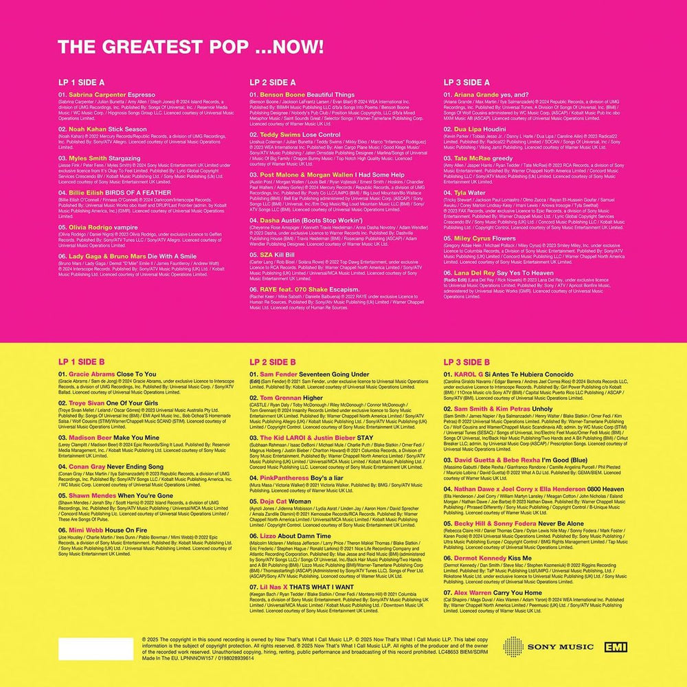 Now That's What I Call Music NOW That's What I Call Pop! - Yellow, Pink & Blue Vinyl - Sealed UK 3-LP vinyl record set (Triple LP Album) 198028939614