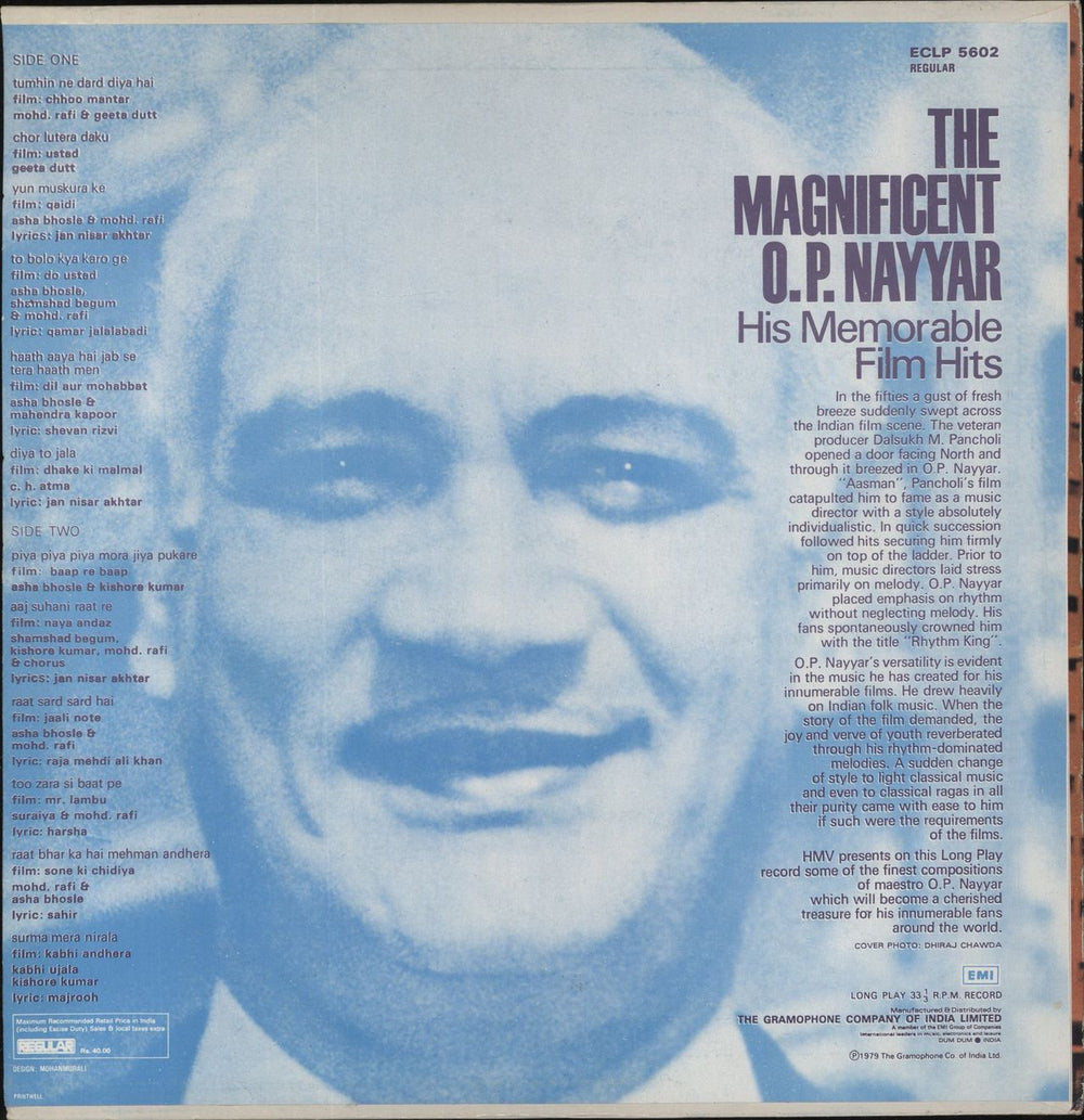 O. P. Nayyar The Magnificent O.P. Nayyar (His Memorable Film Hits) Indian vinyl LP album (LP record)