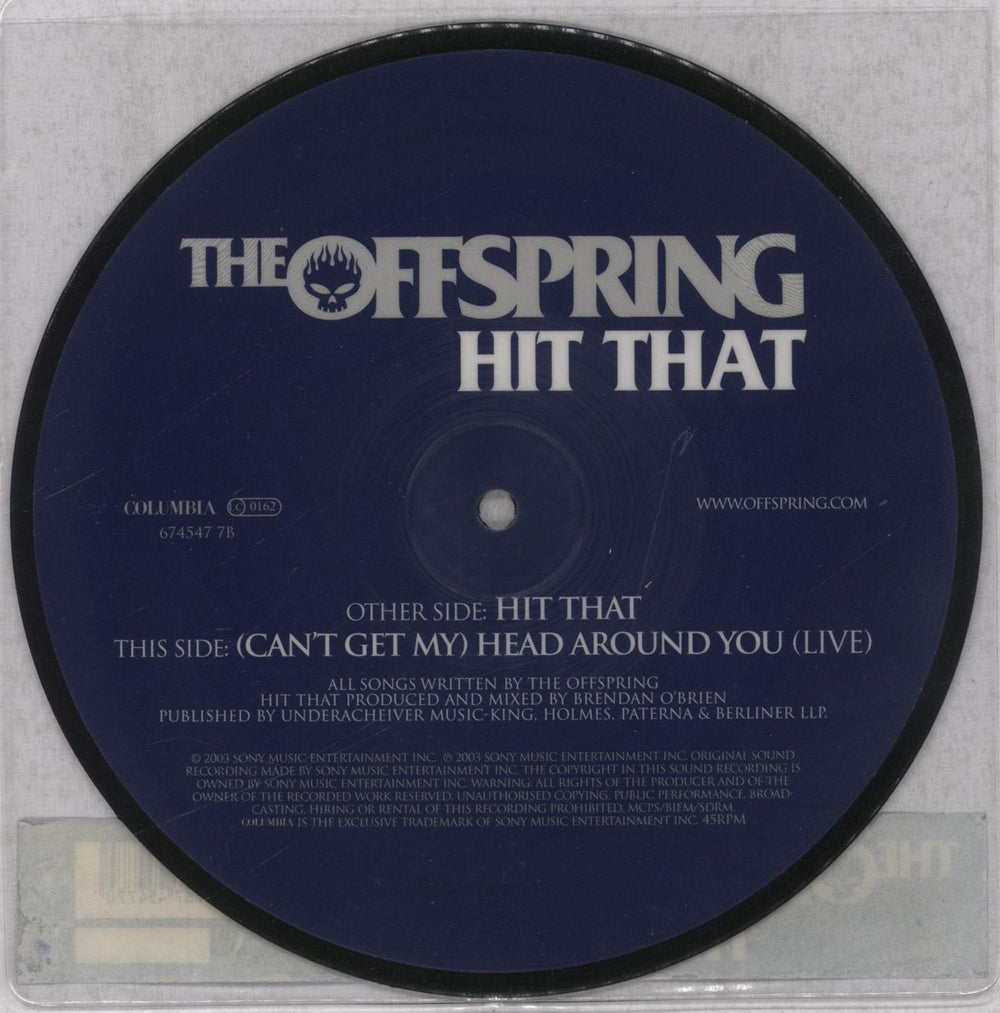 Offspring Hit That UK 7" vinyl picture disc (7 inch picture disc single) OFF7PHI268835