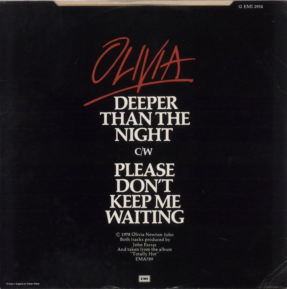 Olivia Newton John Deeper Than The Night UK 12" vinyl single (12 inch record / Maxi-single)