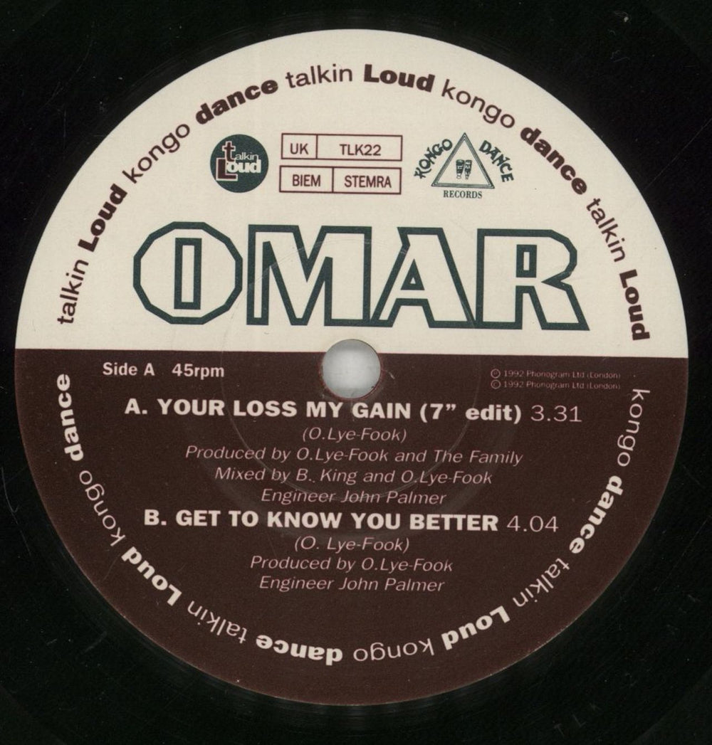 Omar Your Loss My Gain UK 7" vinyl single (7 inch record / 45) OM107YO627717