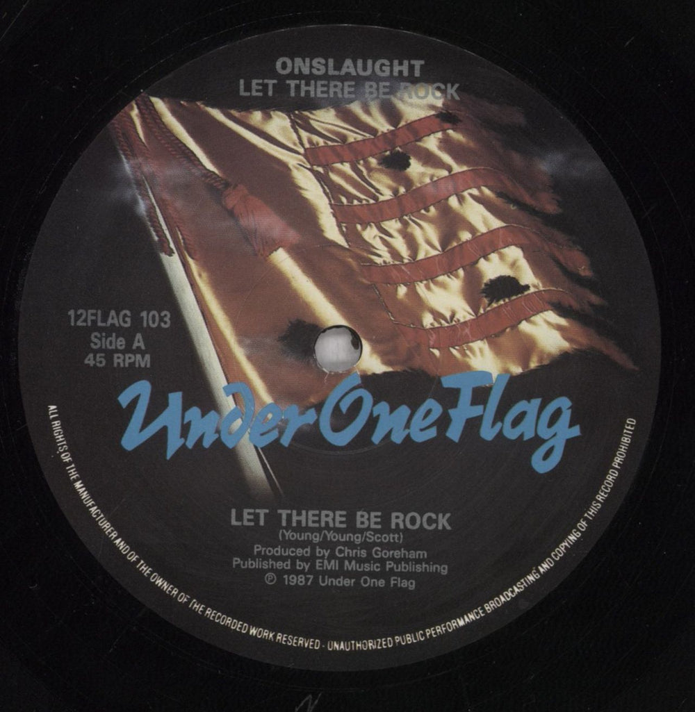 Onslaught Let There Be Rock + Poster UK 12" vinyl single (12 inch record / Maxi-single) ONU12LE839601
