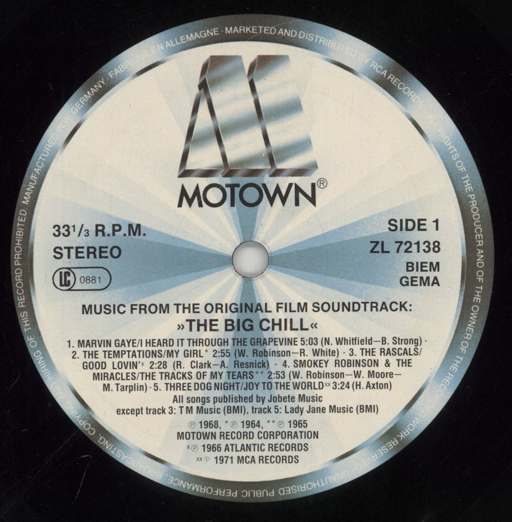 Original Soundtrack The Big Chill German Promo vinyl LP album (LP record) OSTLPTH738062