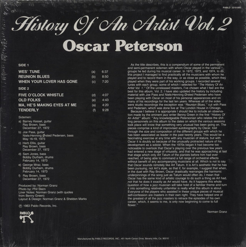 Oscar Peterson The History Of An Artist Vol. 2 - Shrink US vinyl LP album (LP record)