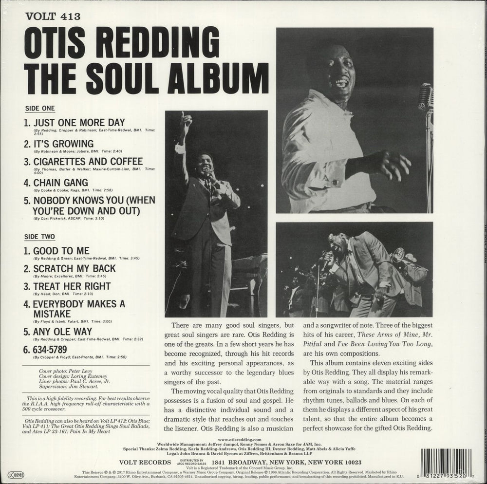 Otis Redding The Soul Album - 180 Gram - Sealed UK vinyl LP album (LP record) 081227935207