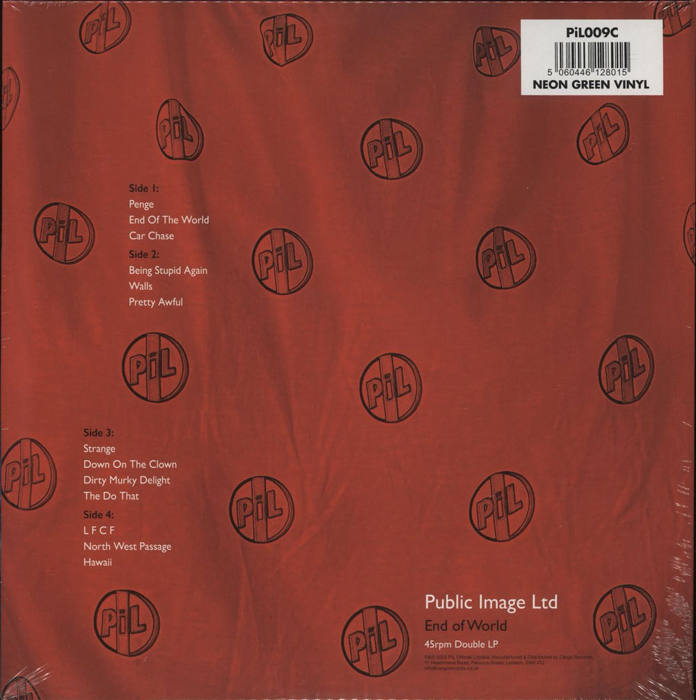 P.I.L. End Of World - Neon Green Vinyl - Sealed UK 2-LP vinyl record set (Double LP Album) 5060446128015
