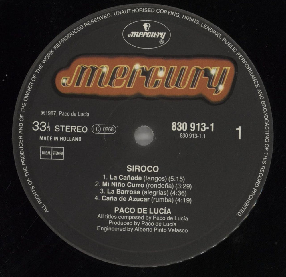 Paco De Lucia Siroco Dutch vinyl LP album (LP record) LU4LPSI588455