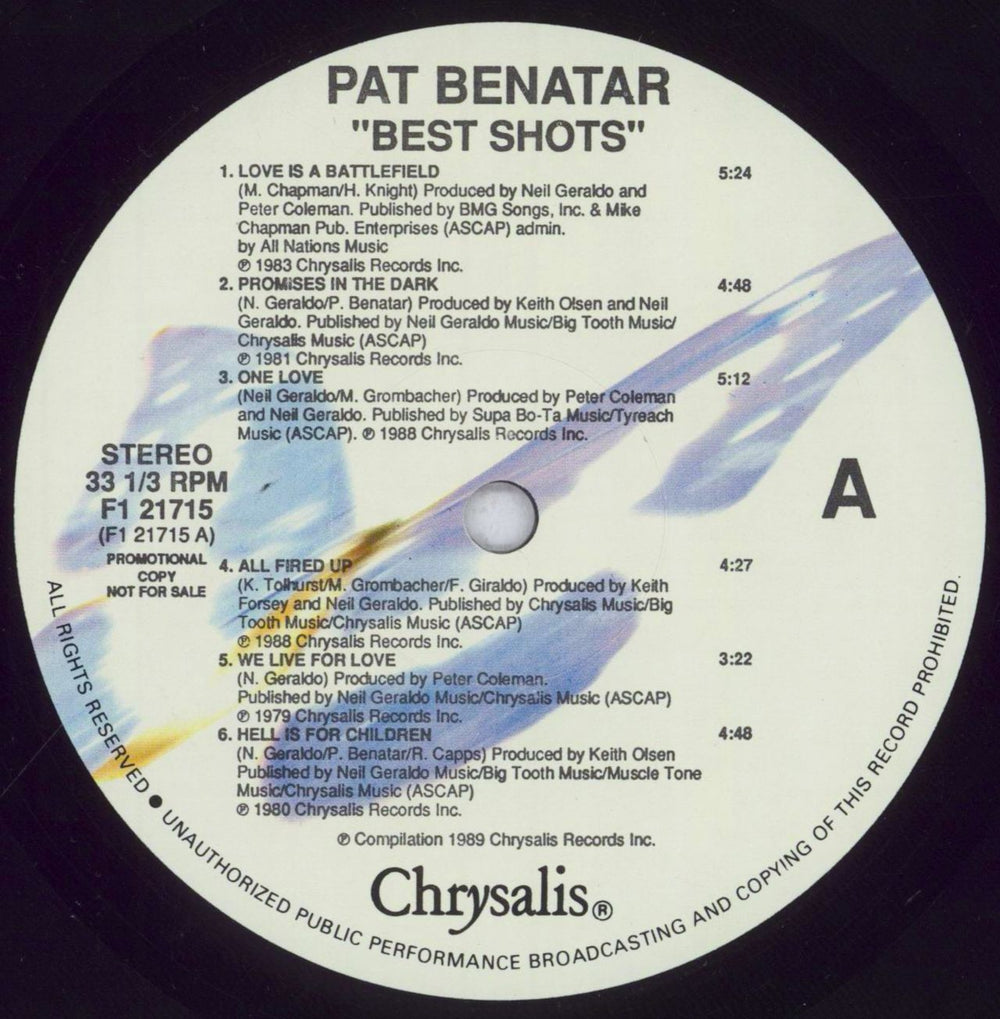 Pat Benatar Best Shots US Promo vinyl LP album (LP record) BENLPBE841706