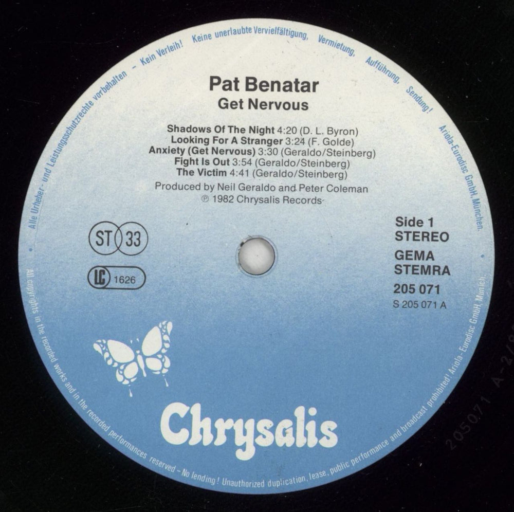 Pat Benatar Get Nervous German vinyl LP album (LP record) BENLPGE798702