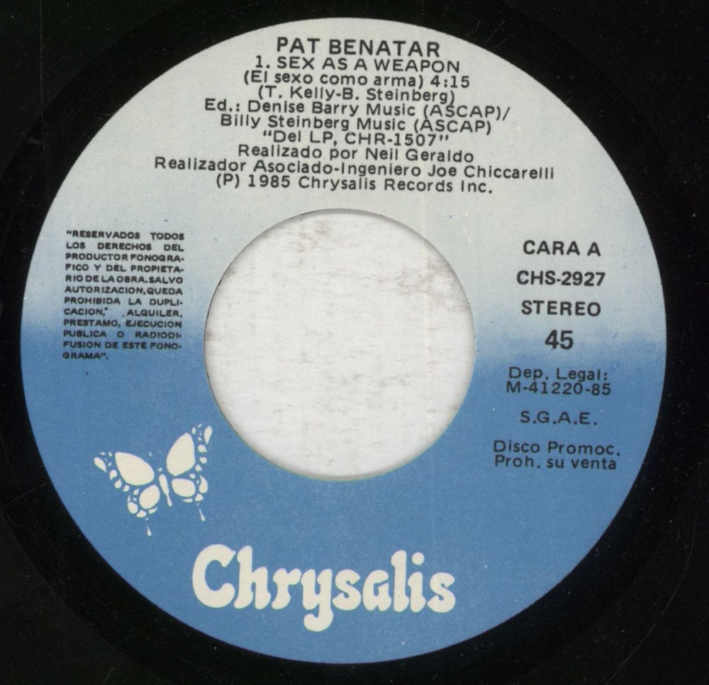 Pat Benatar Sex As A Weapon Spanish Promo 7" vinyl single (7 inch record / 45)