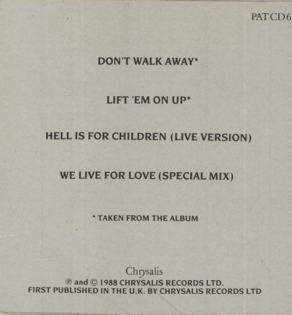 Pat Benatar Wide Awake In Dreamland UK 3" CD single (CD3)